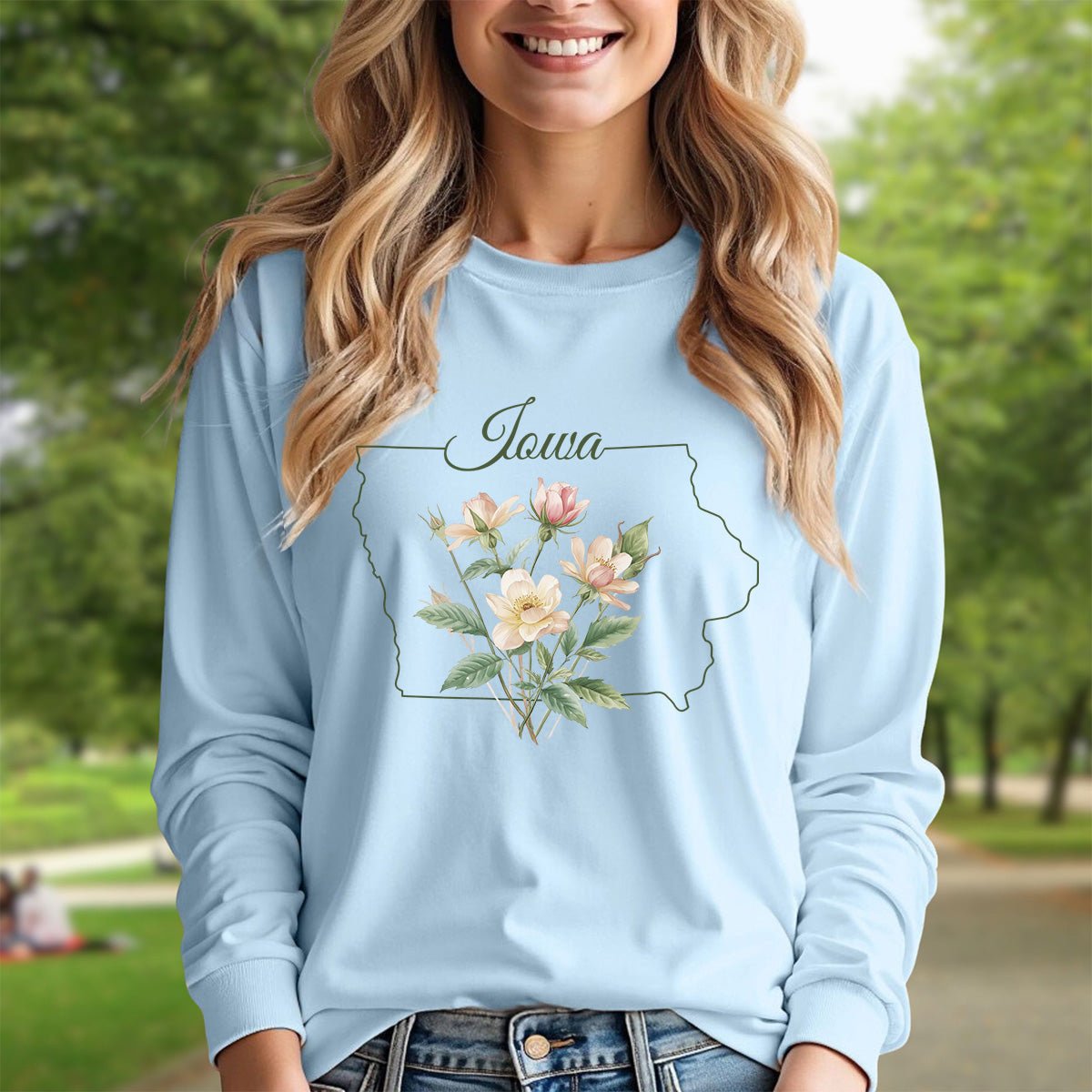 Iowa State Flower Long Sleeve Tee — Wild Prairie Rose