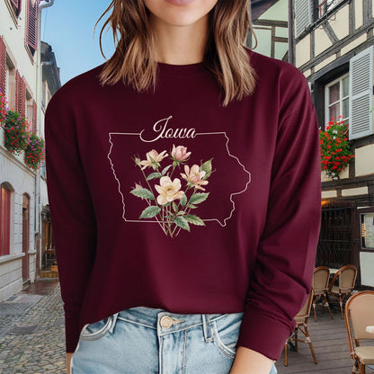 Iowa State Flower Long Sleeve Tee — Wild Prairie Rose