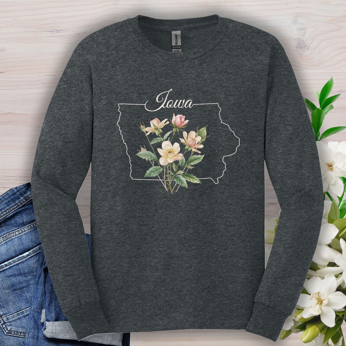 Iowa State Flower Long Sleeve Tee — Wild Prairie Rose