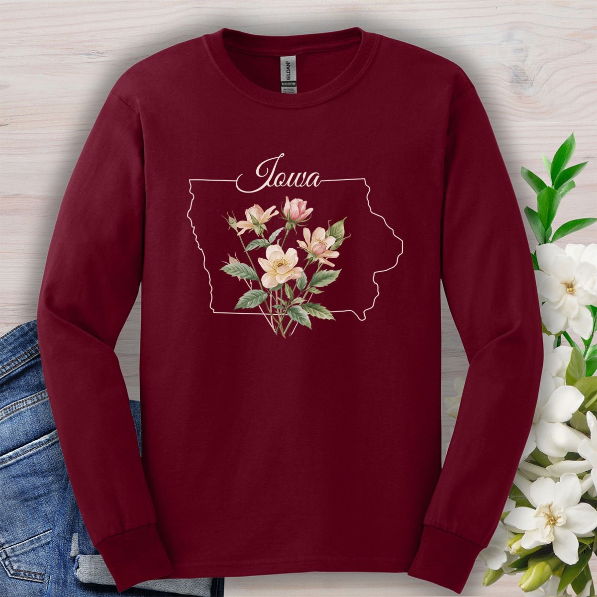 Iowa State Flower Long Sleeve Tee — Wild Prairie Rose