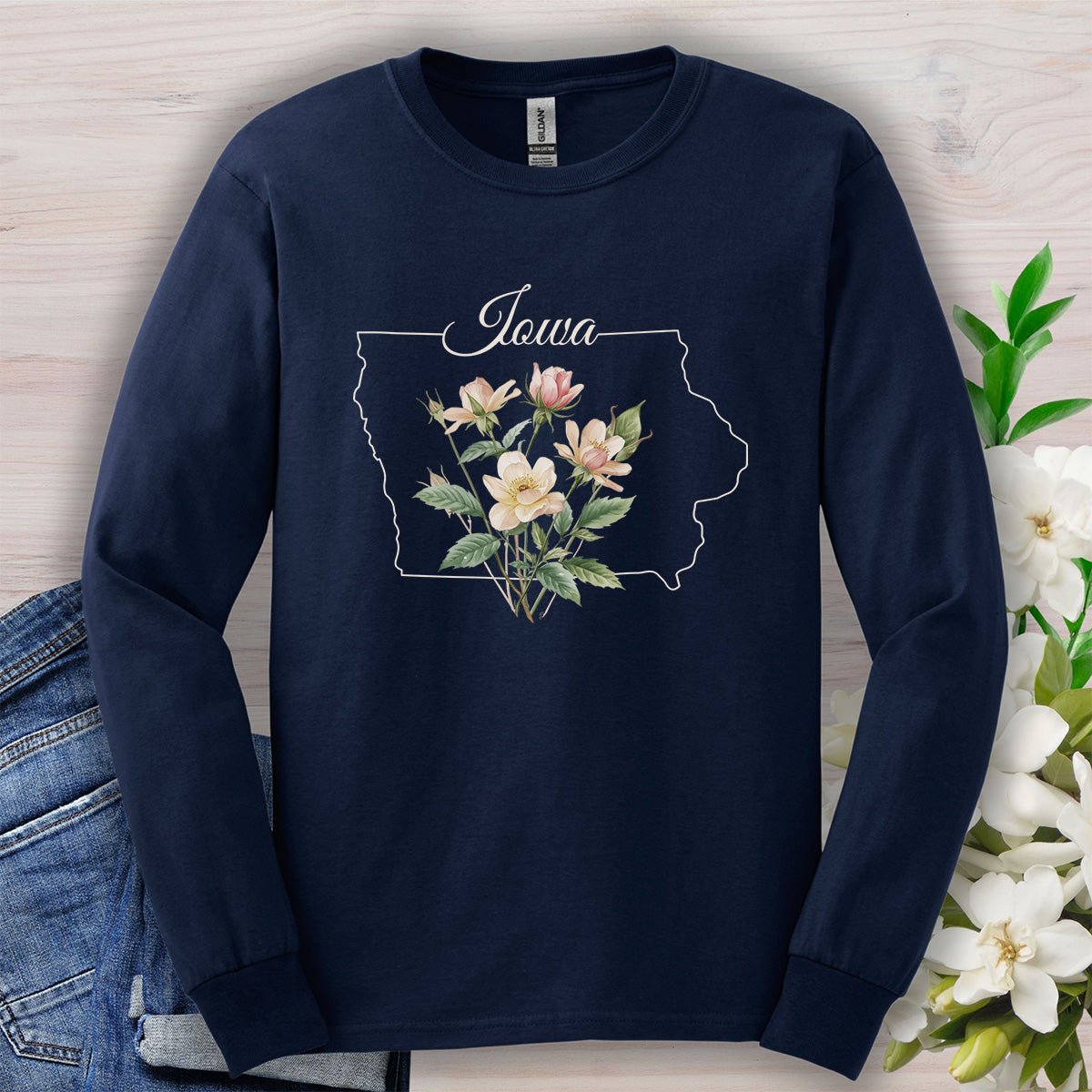 Iowa State Flower Long Sleeve Tee — Wild Prairie Rose