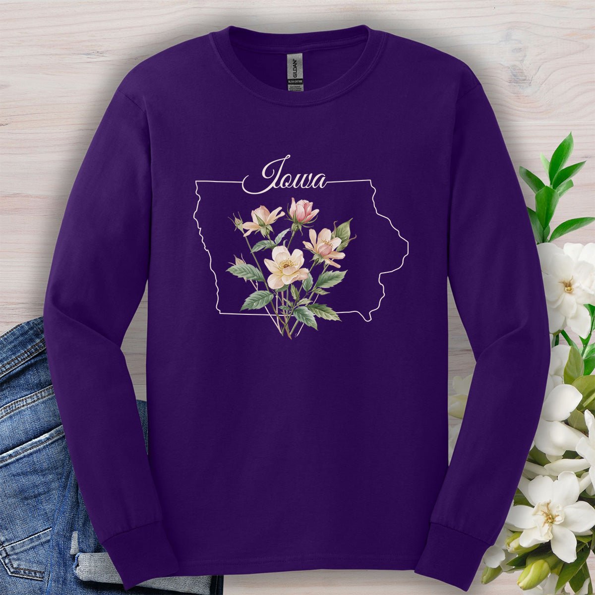 Iowa State Flower Long Sleeve Tee — Wild Prairie Rose