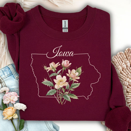 Iowa State Flower Sweatshirt - Wild Prairie Rose