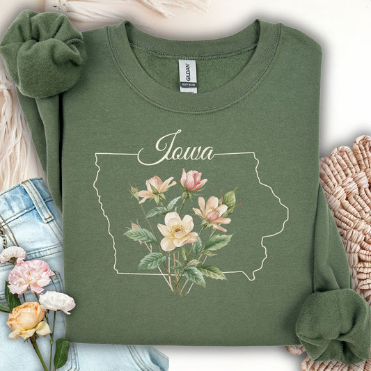 Iowa State Flower Sweatshirt - Wild Prairie Rose