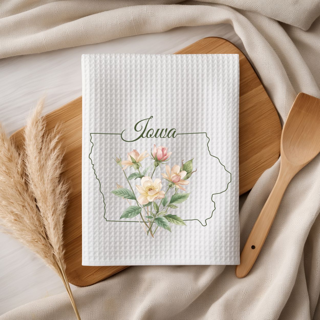 Iowa State Flower Tea Towel - Wild Prairie Rose
