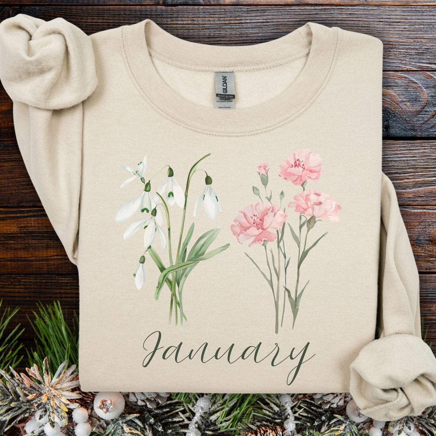 January Birth Month Flower Sweatshirt - Snowdrop & Carnation
