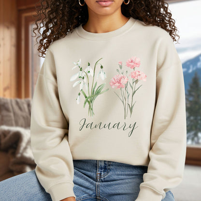 January Birth Month Flower Sweatshirt - Snowdrop & Carnation