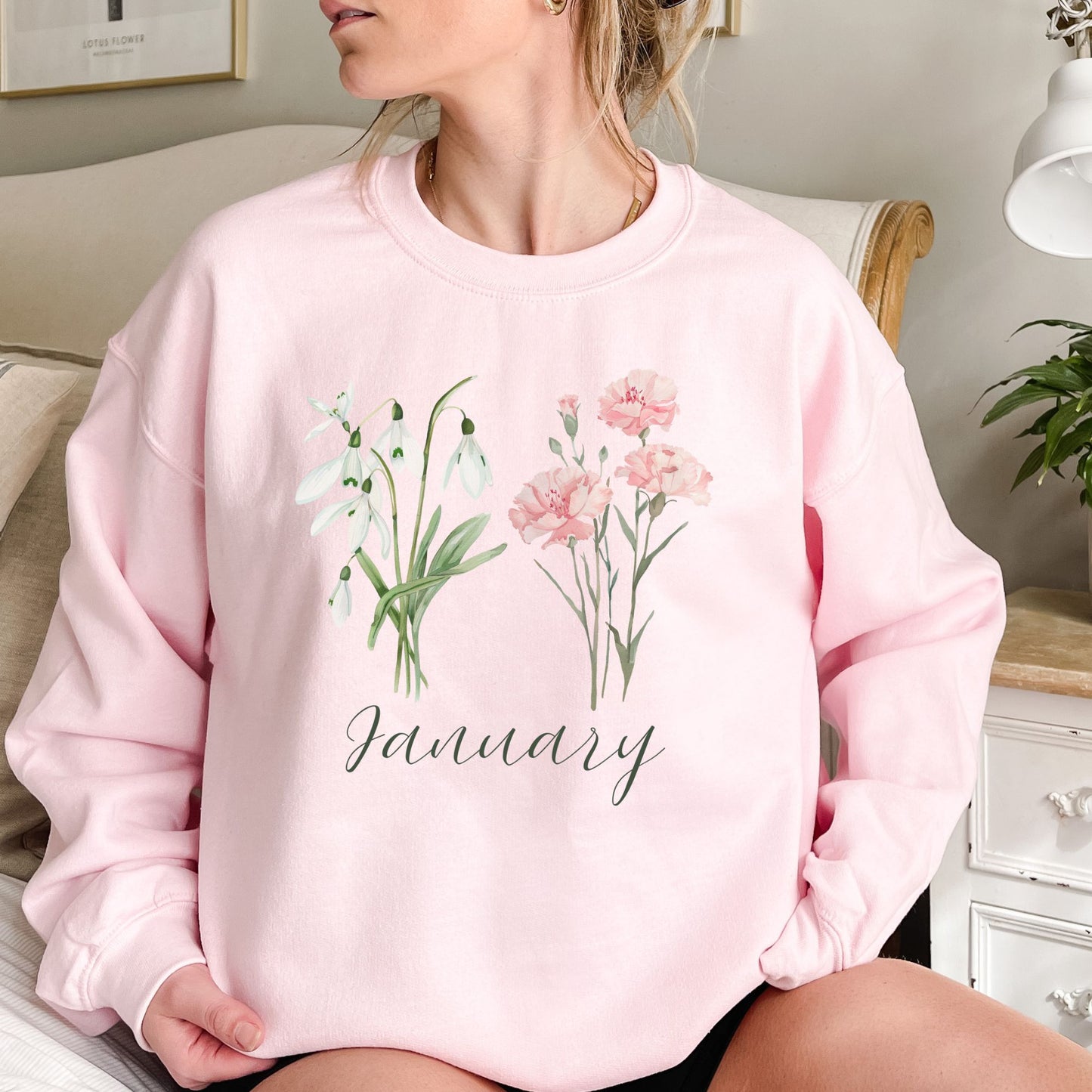 January Birth Month Flower Sweatshirt - Snowdrop & Carnation