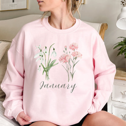 January Birth Month Flower Sweatshirt - Snowdrop & Carnation