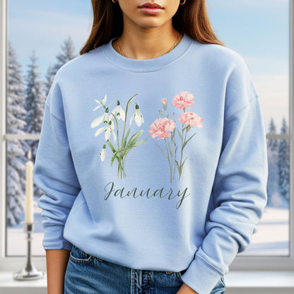 January Birth Month Flower Sweatshirt - Snowdrop & Carnation