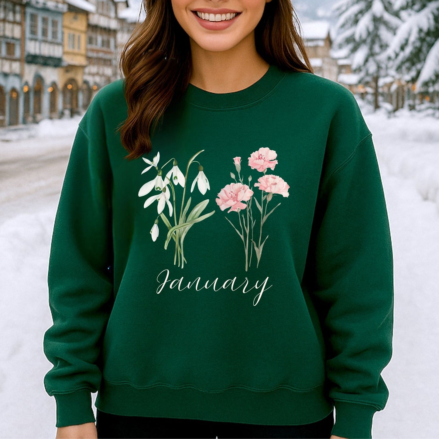 January Birth Month Flower Sweatshirt - Snowdrop & Carnation