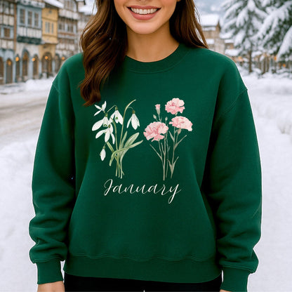 January Birth Month Flower Sweatshirt - Snowdrop & Carnation