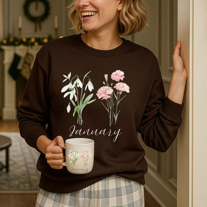 January Birth Month Flower Sweatshirt - Snowdrop & Carnation