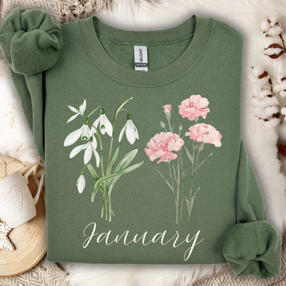 January Birth Month Flower Sweatshirt - Snowdrop & Carnation