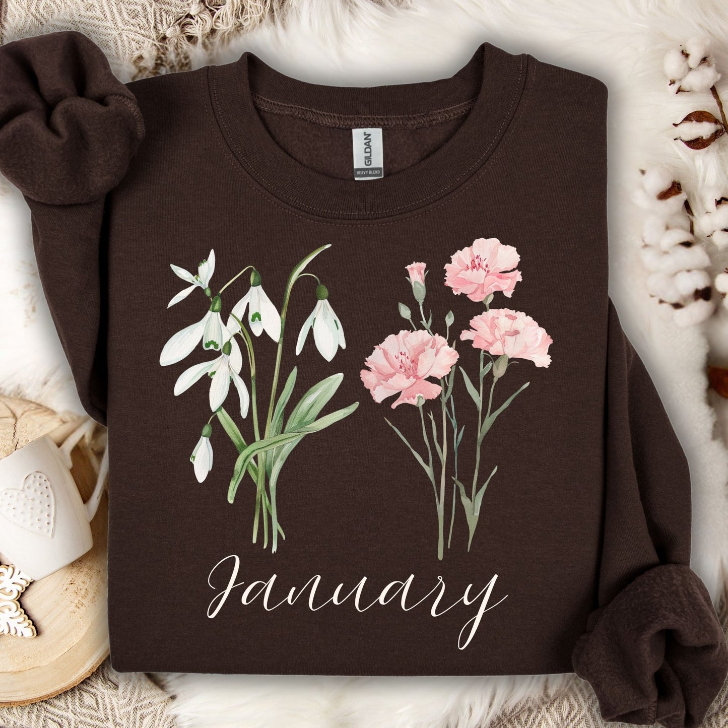 January Birth Month Flower Sweatshirt - Snowdrop & Carnation