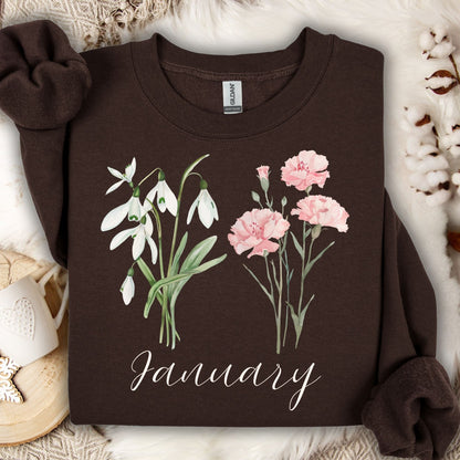 January Birth Month Flower Sweatshirt - Snowdrop & Carnation