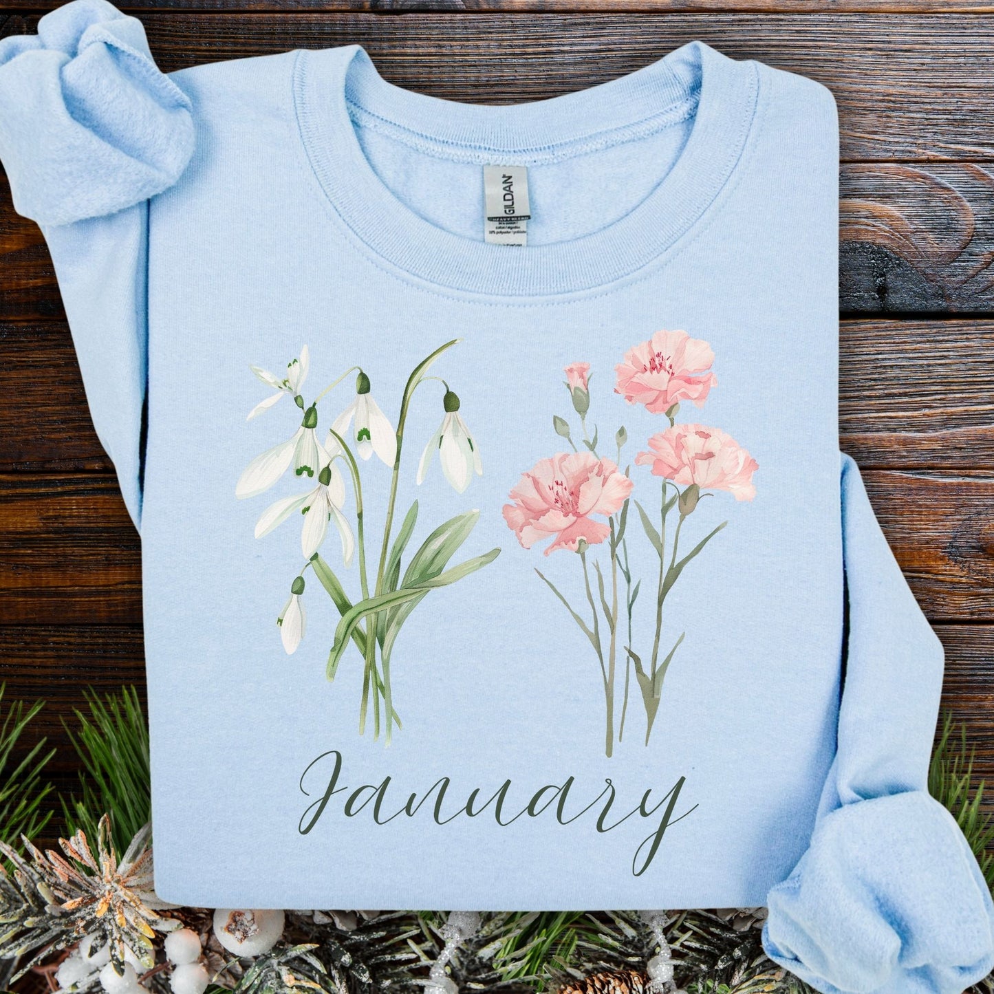 January Birth Month Flower Sweatshirt - Snowdrop & Carnation