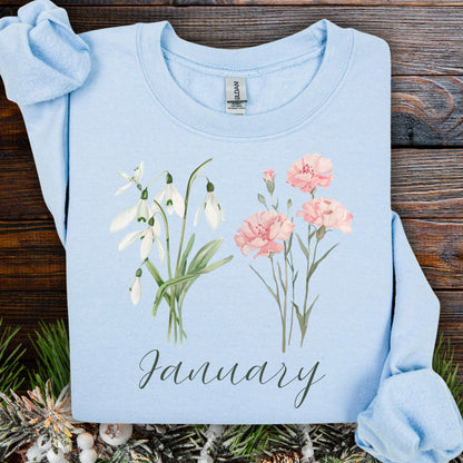 January Birth Month Flower Sweatshirt - Snowdrop & Carnation