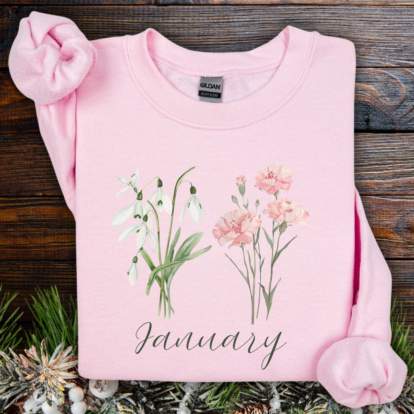 January Birth Month Flower Sweatshirt - Snowdrop & Carnation