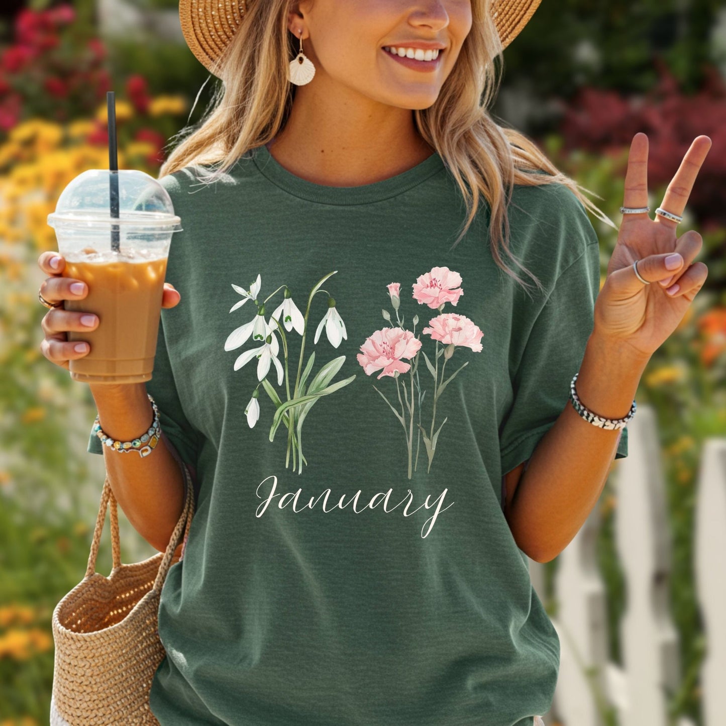 January Birth Month Flower T-Shirt — Snowdrop & Carnation