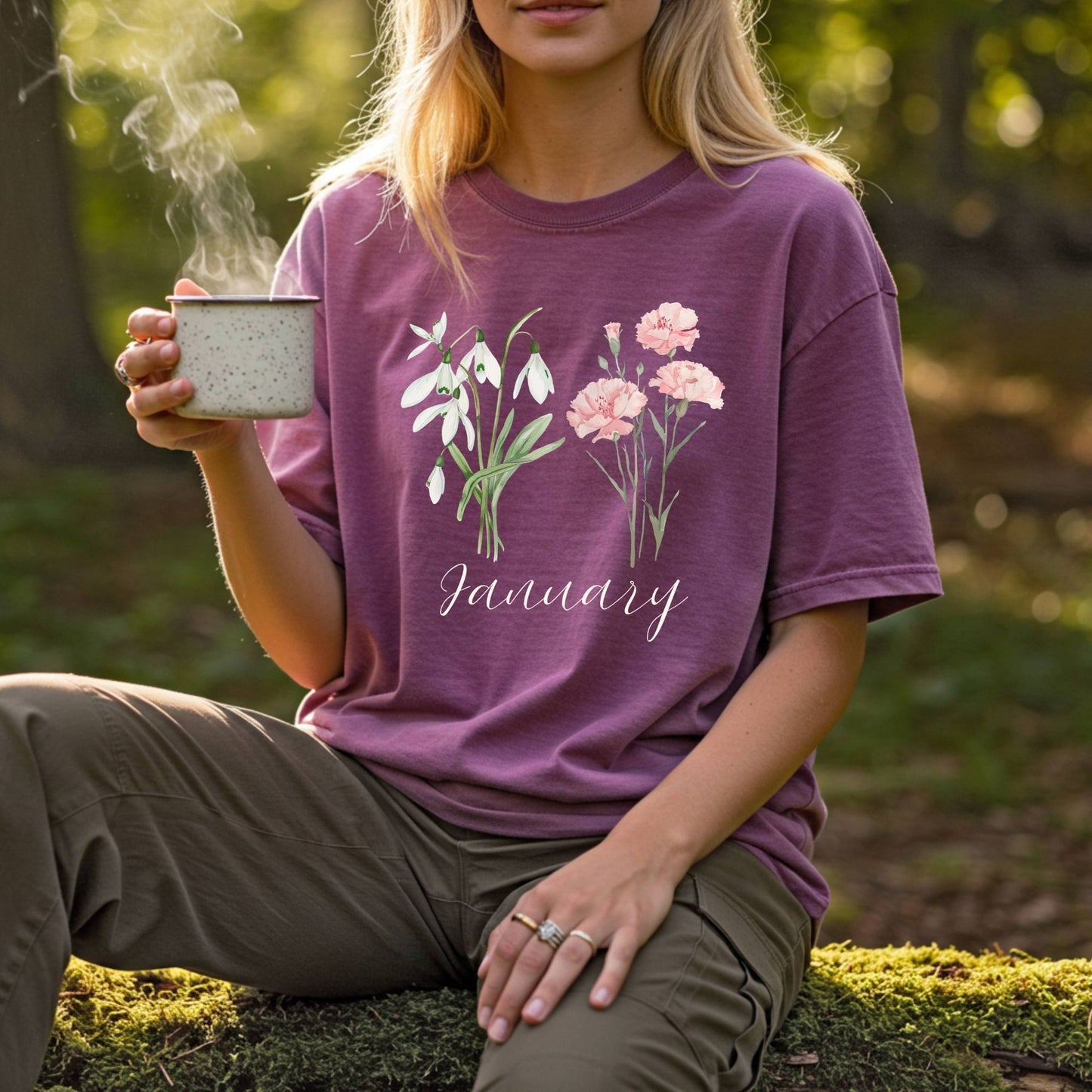 January Birth Month Flower T-Shirt — Snowdrop & Carnation