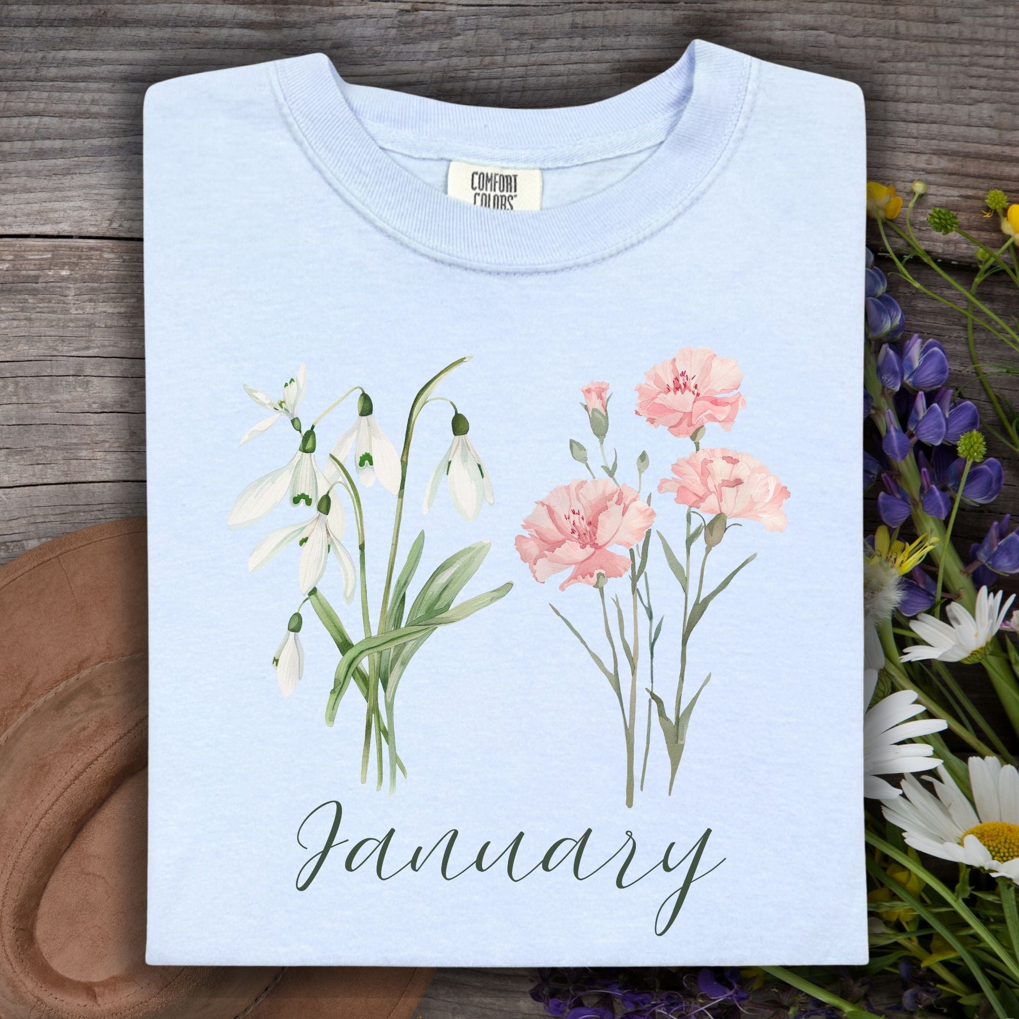 January Birth Month Flower T-Shirt — Snowdrop & Carnation – Wild Petal ...