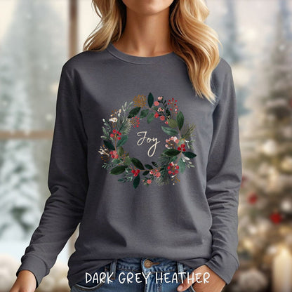 Joy Christmas Wreath Long Sleeve Tee