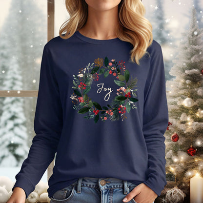 Joy Christmas Wreath Long Sleeve Tee