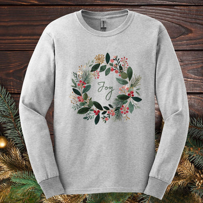 Joy Christmas Wreath Long Sleeve Tee