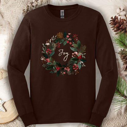 Joy Christmas Wreath Long Sleeve Tee