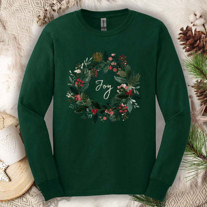 Joy Christmas Wreath Long Sleeve Tee