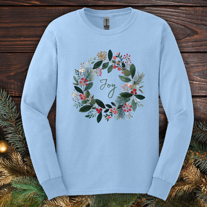 Joy Christmas Wreath Long Sleeve Tee