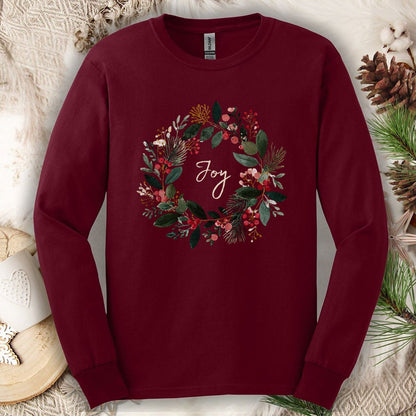 Joy Christmas Wreath Long Sleeve Tee