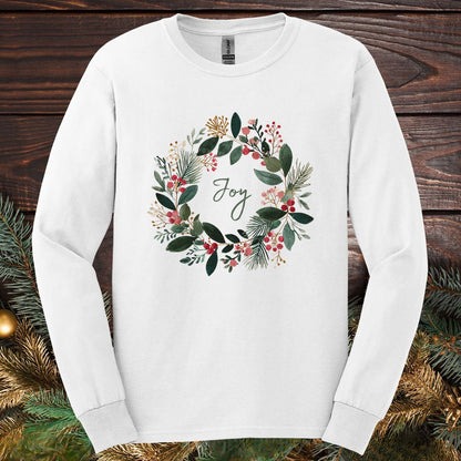 Joy Christmas Wreath Long Sleeve Tee