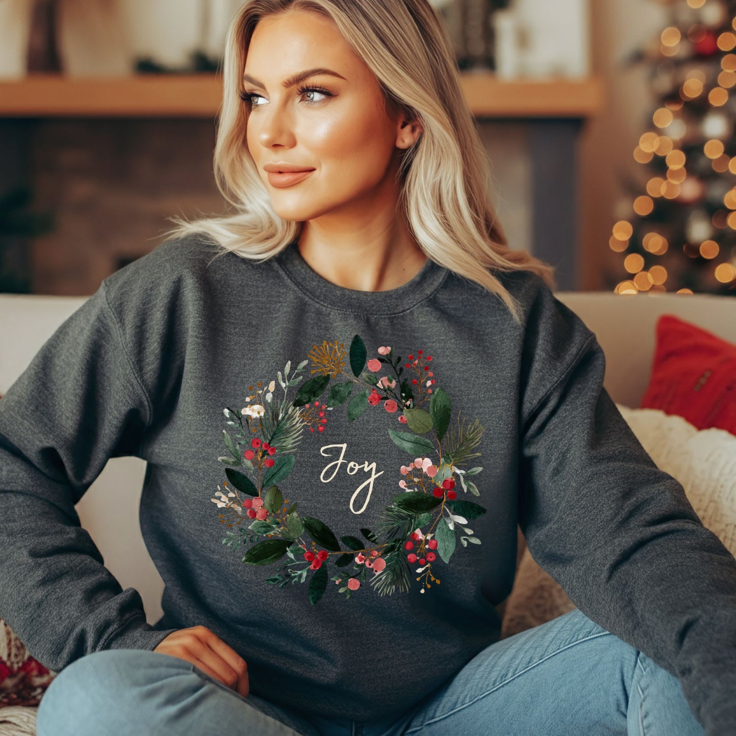 Joy Christmas Wreath Sweatshirt