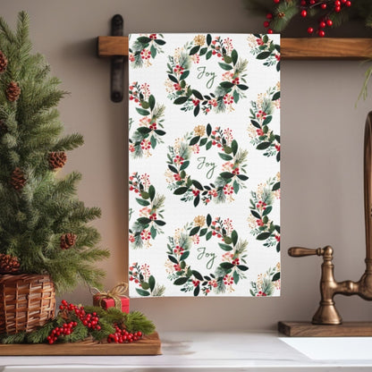 Joy Christmas Wreath Tea Towel