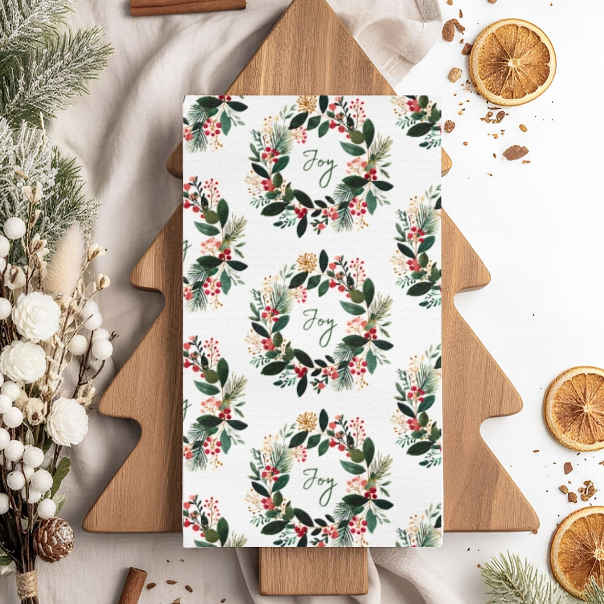 Joy Christmas Wreath Tea Towel