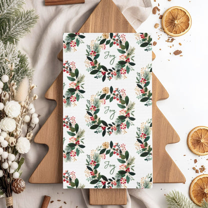 Joy Christmas Wreath Tea Towel