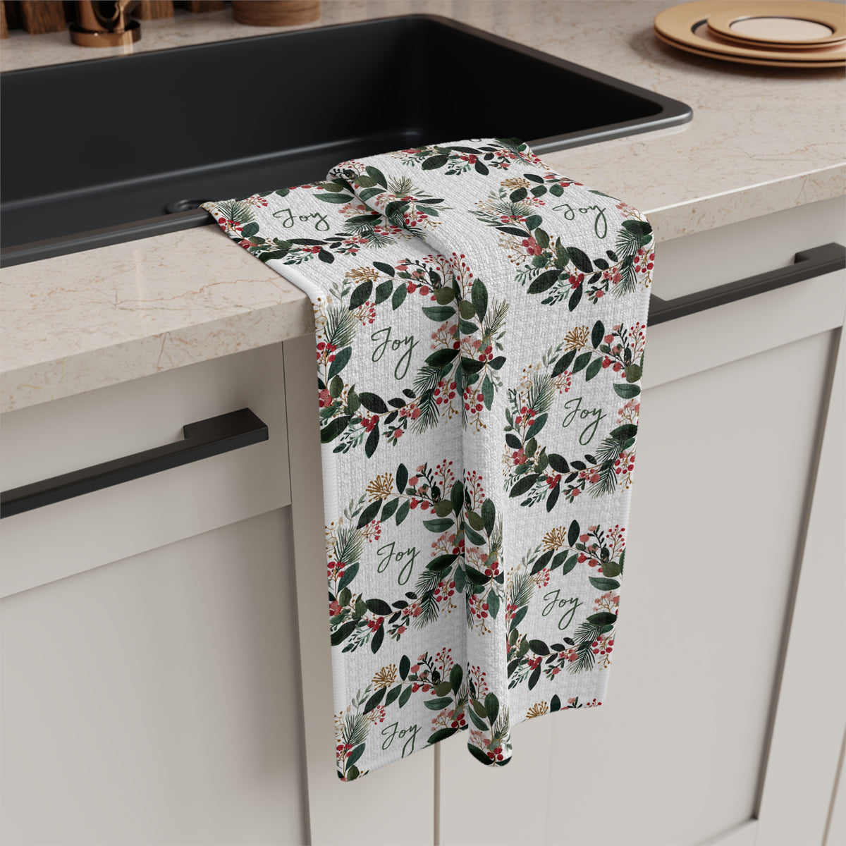 Joy Christmas Wreath Tea Towel
