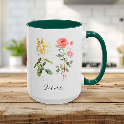 June Birth Month Flower 11 & 15 oz. Mug — Honeysuckle & Rose