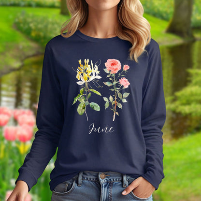 June Birth Month Flower Long Sleeve Tee — Honeysuckle & Rose