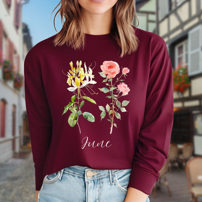 June Birth Month Flower Long Sleeve Tee — Honeysuckle & Rose