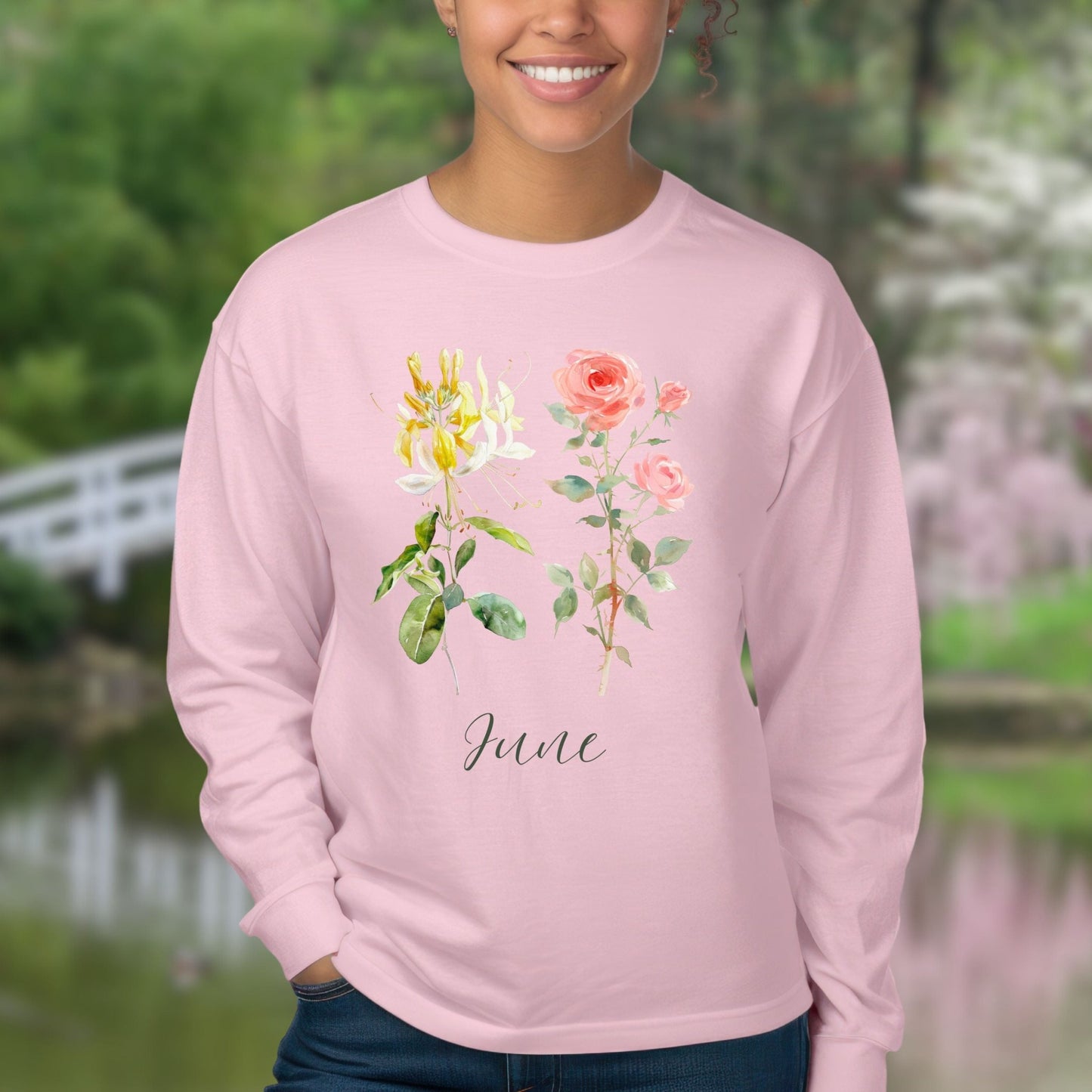 June Birth Month Flower Long Sleeve Tee — Honeysuckle & Rose
