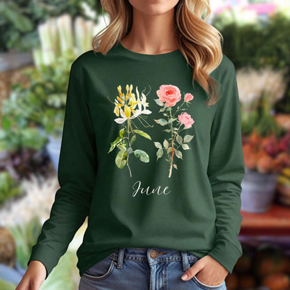 June Birth Month Flower Long Sleeve Tee — Honeysuckle & Rose