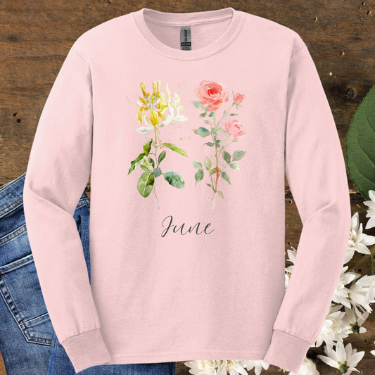 June Birth Month Flower Long Sleeve Tee — Honeysuckle & Rose