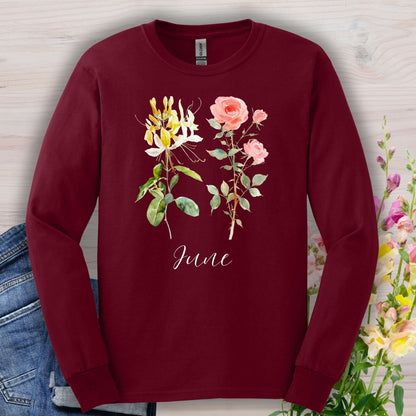 June Birth Month Flower Long Sleeve Tee — Honeysuckle & Rose