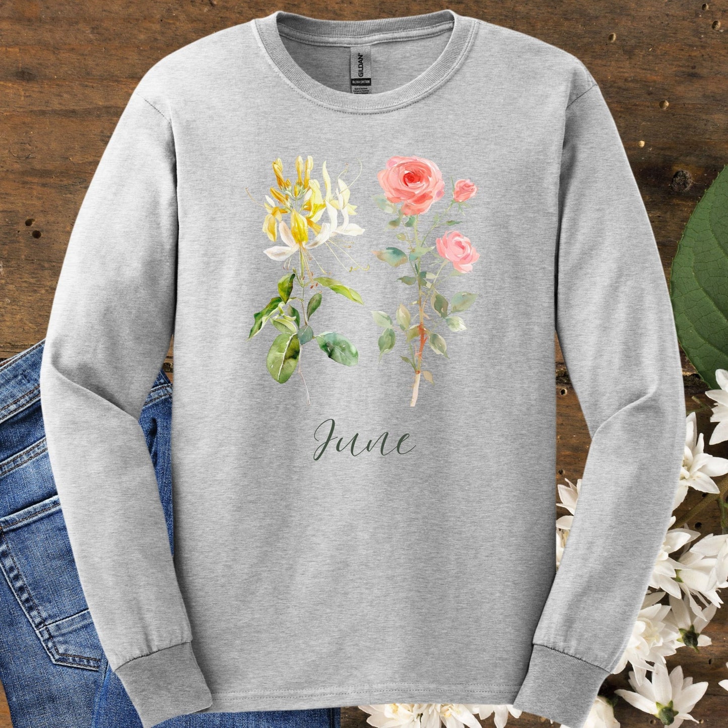 June Birth Month Flower Long Sleeve Tee — Honeysuckle & Rose