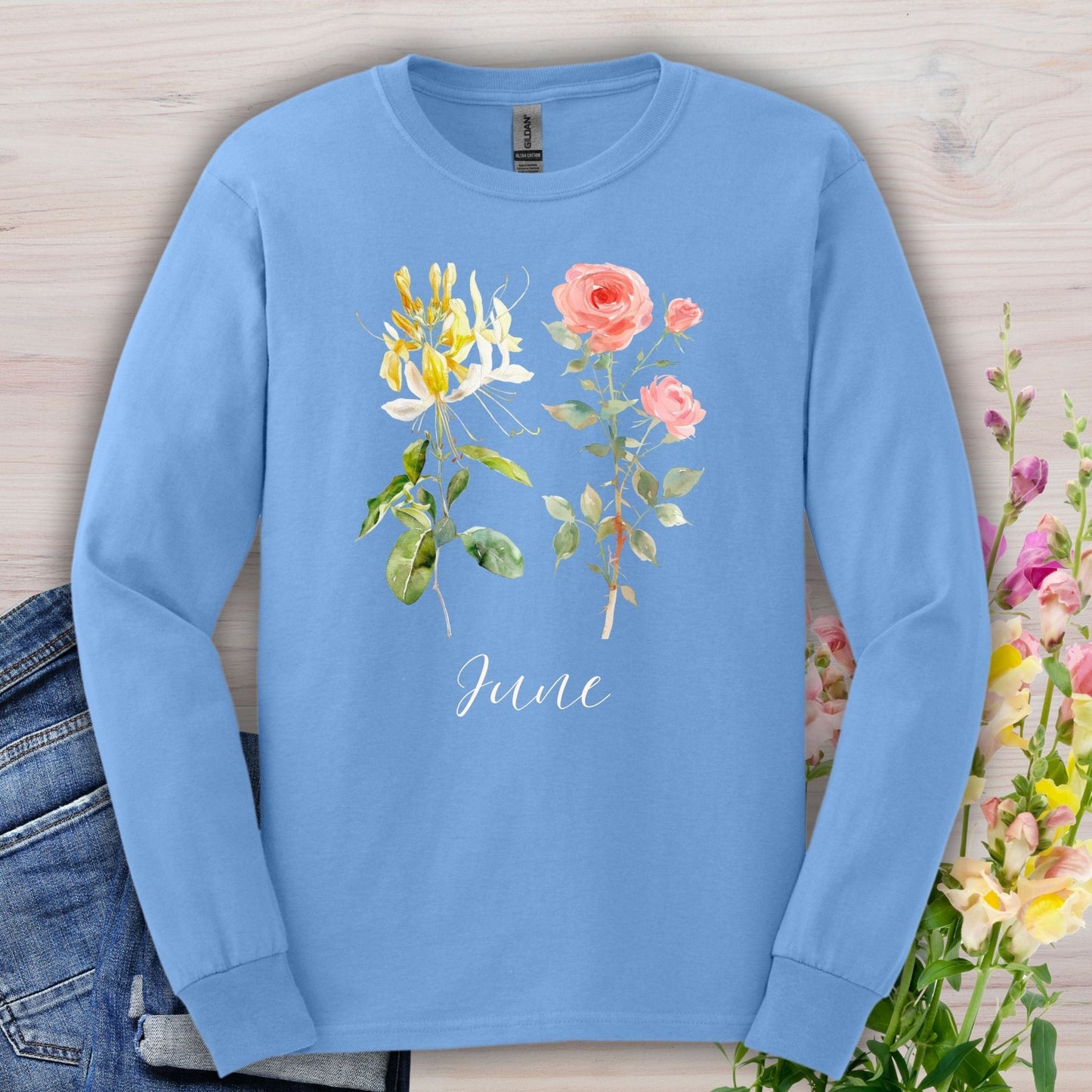 June Birth Month Flower Long Sleeve Tee — Honeysuckle & Rose