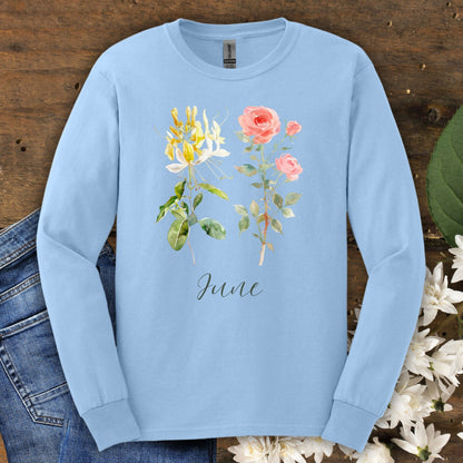 June Birth Month Flower Long Sleeve Tee — Honeysuckle & Rose