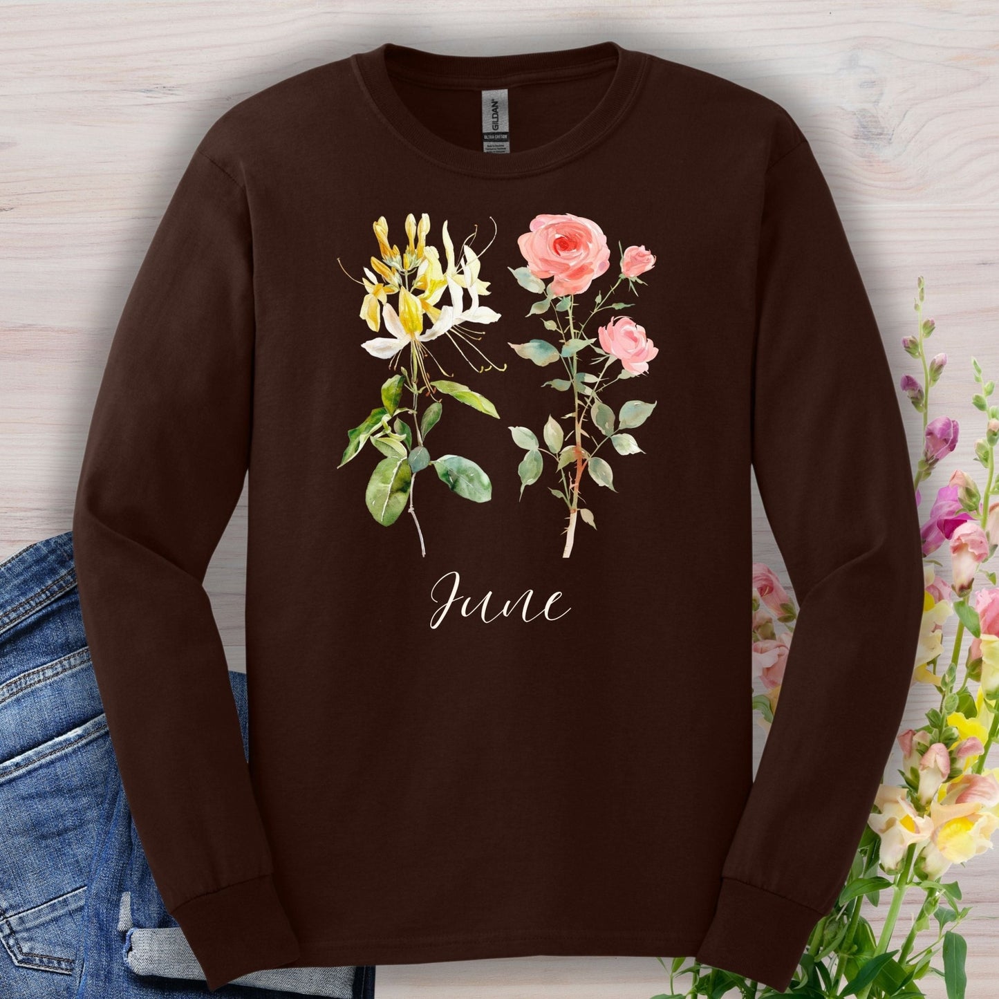 June Birth Month Flower Long Sleeve Tee — Honeysuckle & Rose